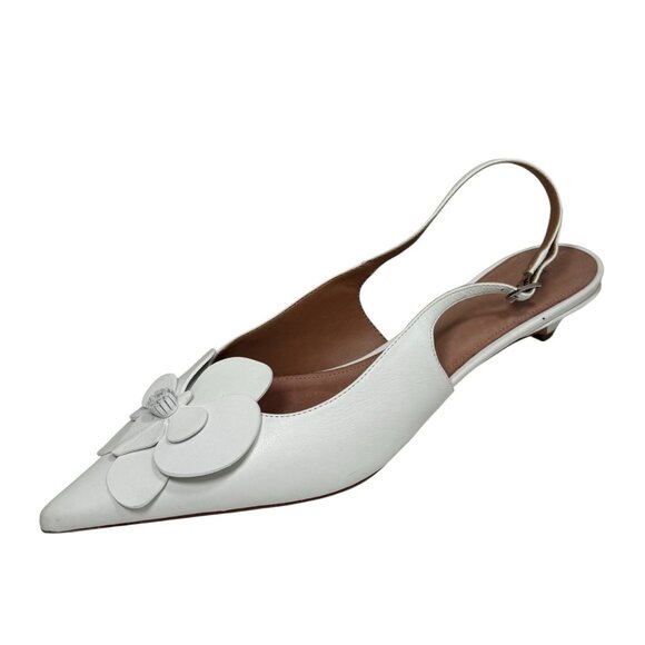 Maeve Anthropologie Floral Slingback Kitten Heels White Sz 42/10 Pointed Toe - Picture 4 of 8